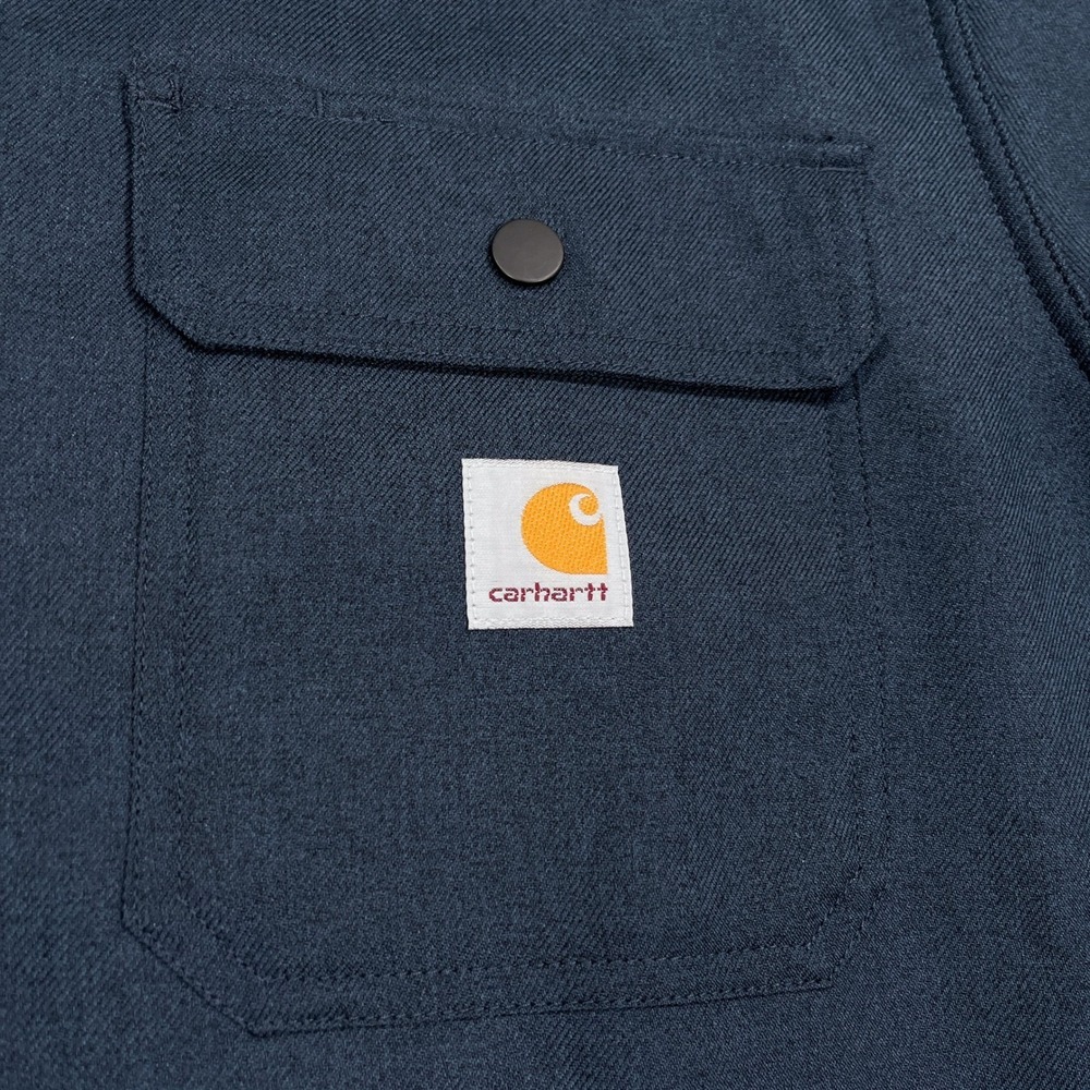 Carhartt Rain Defender Hooded Shirt Jac Mens L Navy Blue Fleece Lined Shacket - Picture 9 of 14